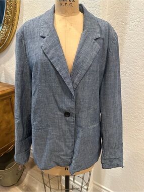 Women's Chambray Single-Button Blazer Jacket - Blue